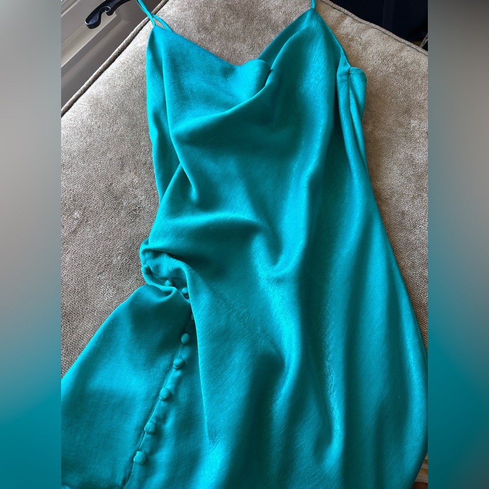 NWT ZARA Turquoise Satin Silky Midi Dress sz. M. New, tags removed, never worn.